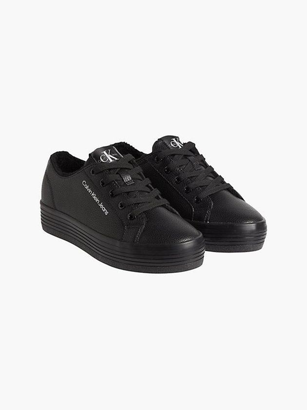 Black Calvin Klein Leather Platform Women Sneakers | THAG-48391