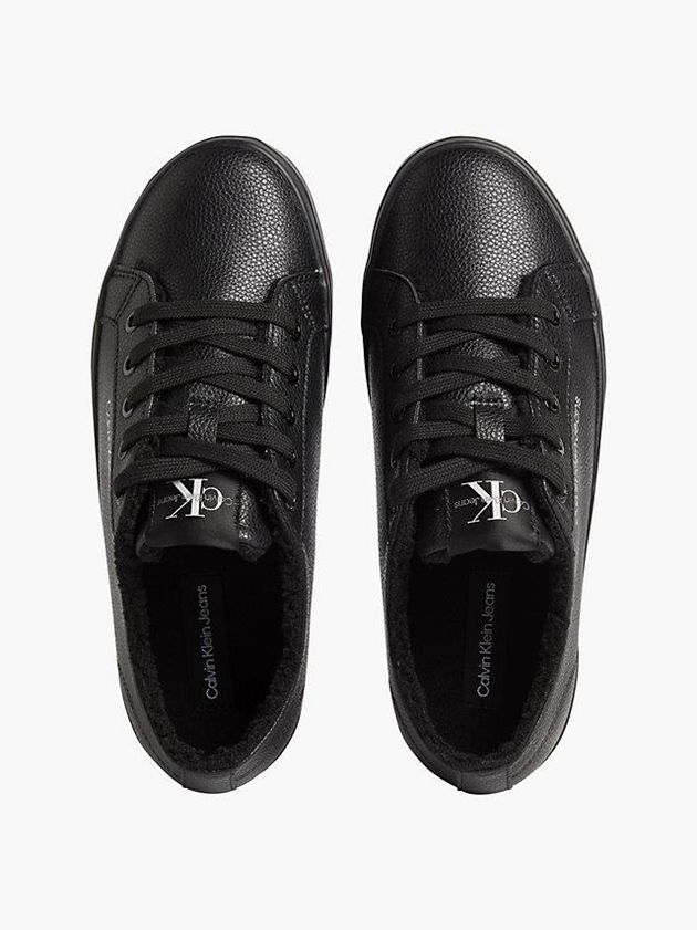 Black Calvin Klein Leather Platform Women Sneakers | THAG-48391