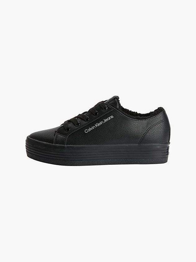 Black Calvin Klein Leather Platform Women Sneakers | THAG-48391