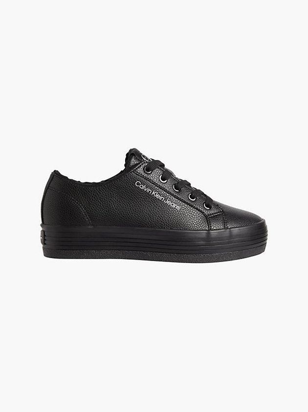 Black Calvin Klein Leather Platform Women Sneakers | THAG-48391