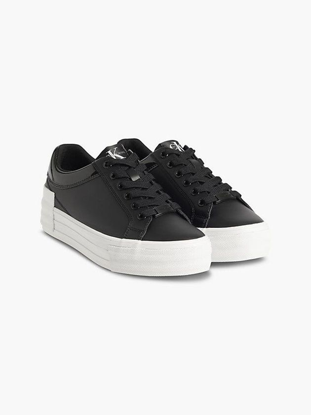 Black Calvin Klein Leather Platform Women Sneakers | GESU-43519