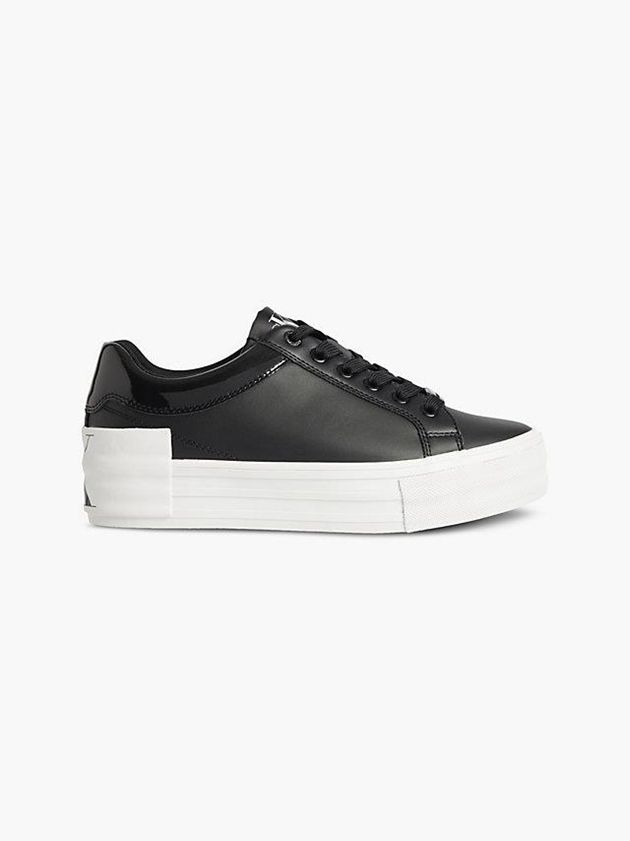 Black Calvin Klein Leather Platform Women Sneakers | GESU-43519