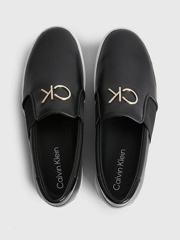 Black Calvin Klein Leather Platform Women Slip On | YECG-51274