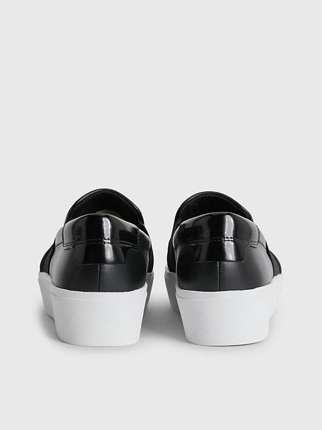 Black Calvin Klein Leather Platform Women Slip On | YECG-51274
