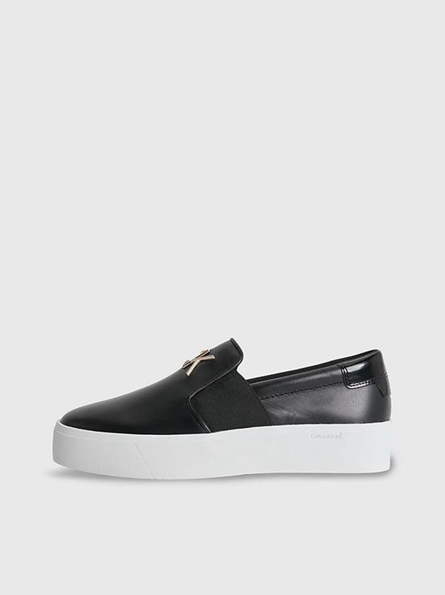 Black Calvin Klein Leather Platform Women Slip On | YECG-51274