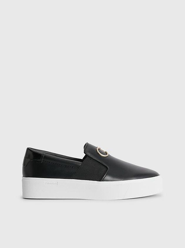 Black Calvin Klein Leather Platform Women Slip On | YECG-51274