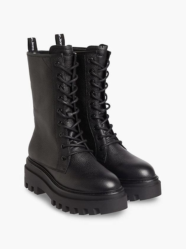 Black Calvin Klein Leather Platform Women Boots | HVEA-97258