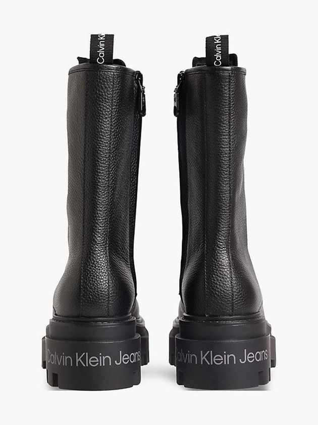 Black Calvin Klein Leather Platform Women Boots | HVEA-97258