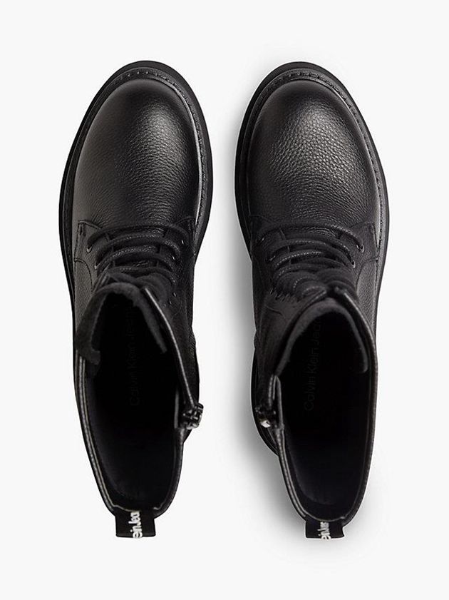 Black Calvin Klein Leather Platform Women Boots | HVEA-97258