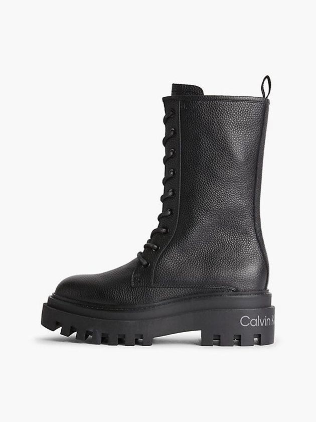 Black Calvin Klein Leather Platform Women Boots | HVEA-97258