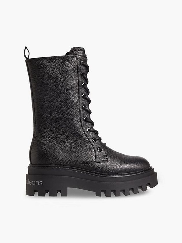 Black Calvin Klein Leather Platform Women Boots | HVEA-97258