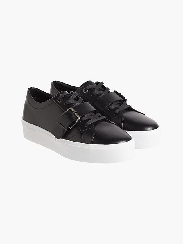 Black Calvin Klein Leather Platform Women Sneakers | MVJT-28019