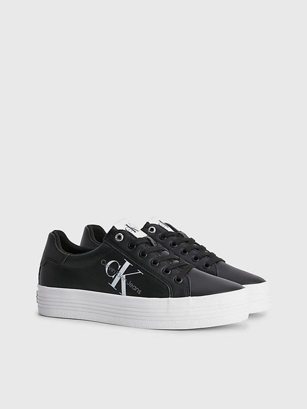 Black Calvin Klein Leather Platform Women Sneakers | RNEK-54073