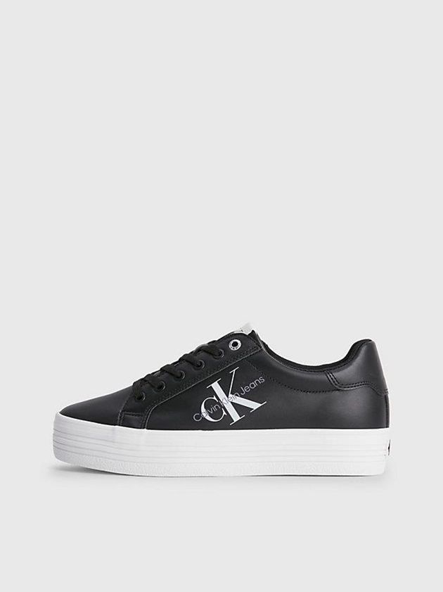 Black Calvin Klein Leather Platform Women Sneakers | RNEK-54073