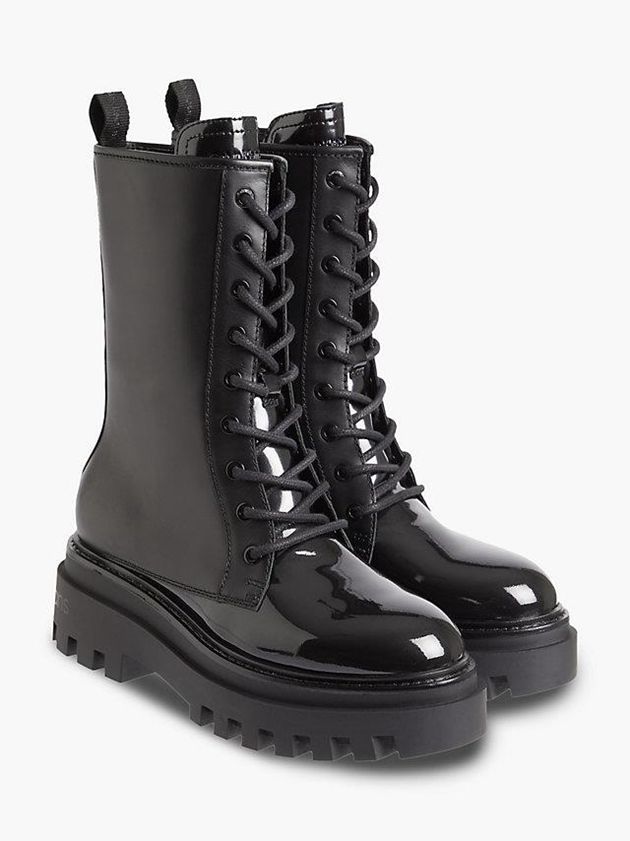 Black Calvin Klein Leather Platform Women Boots | KOJQ-07259
