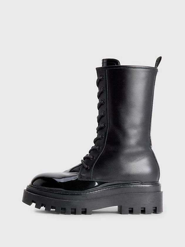 Black Calvin Klein Leather Platform Women Boots | KOJQ-07259