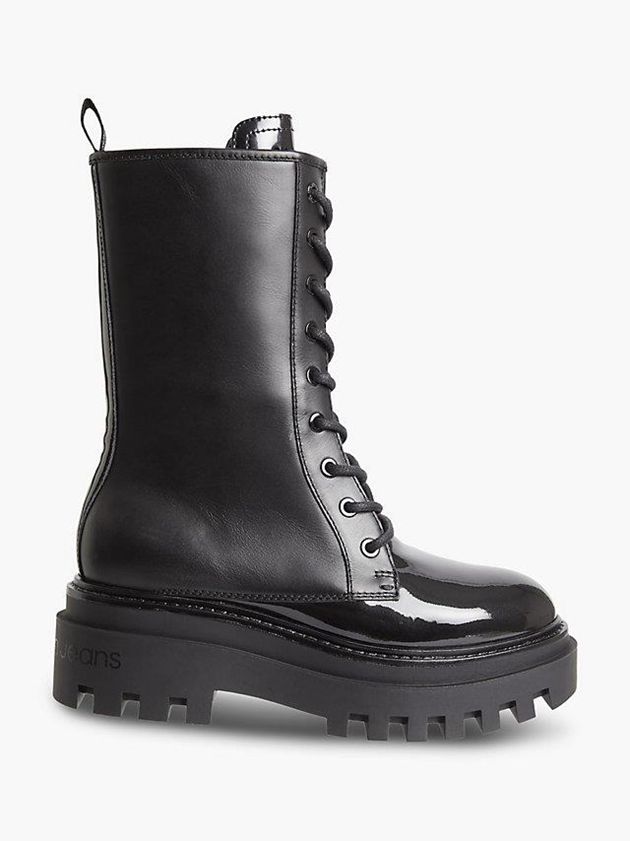 Black Calvin Klein Leather Platform Women Boots | KOJQ-07259