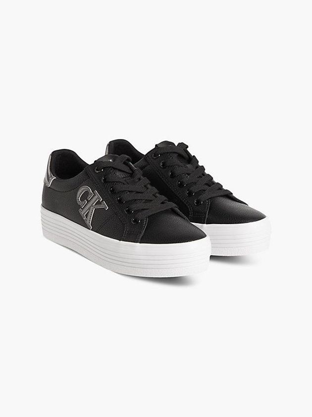 Black Calvin Klein Leather Platform Women Sneakers | DSNF-23591