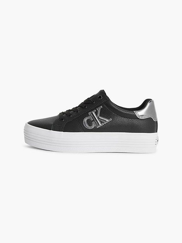 Black Calvin Klein Leather Platform Women Sneakers | DSNF-23591