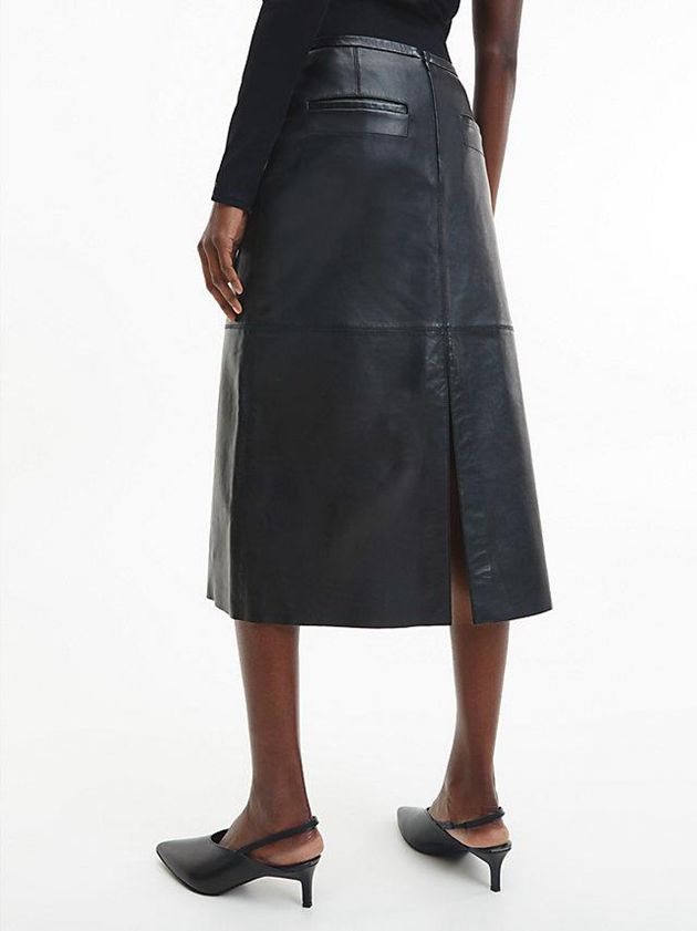Black Calvin Klein Leather Slit Detail Women Skirt | KVNS-06152