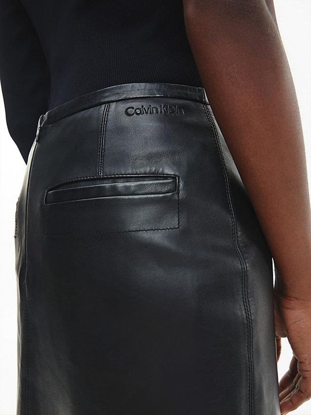 Black Calvin Klein Leather Slit Detail Women Skirt | KVNS-06152