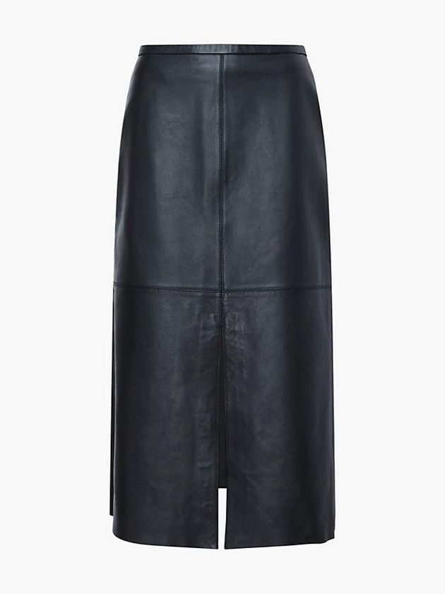 Black Calvin Klein Leather Slit Detail Women Skirt | KVNS-06152