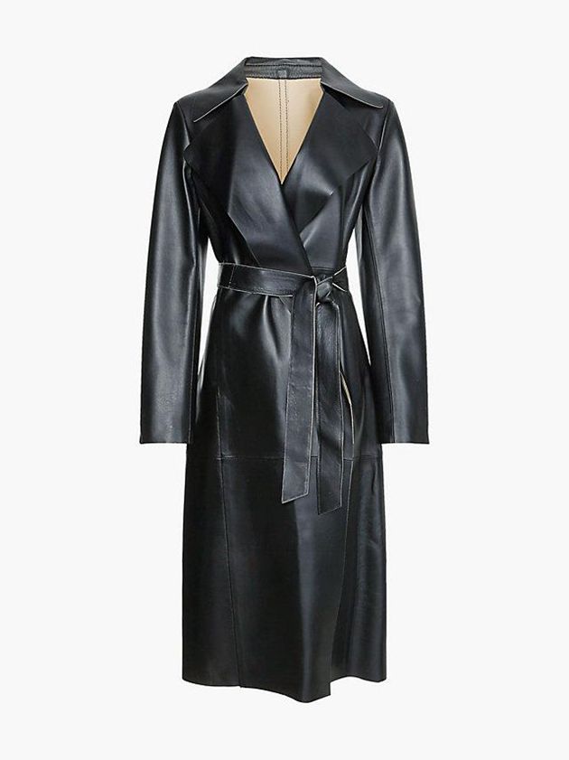 Black Calvin Klein Leather Trench Women Coat | BCYR-21047