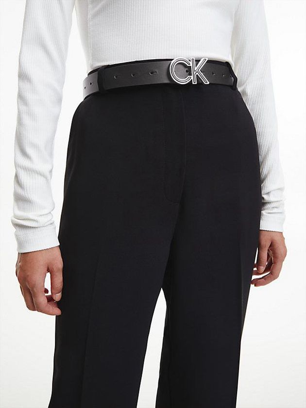 Black Calvin Klein Leather Unisex Logo Women Belt | IPSK-78351