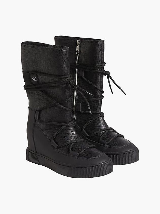 Black Calvin Klein Leather Wedge Women Boots | BOGI-37294
