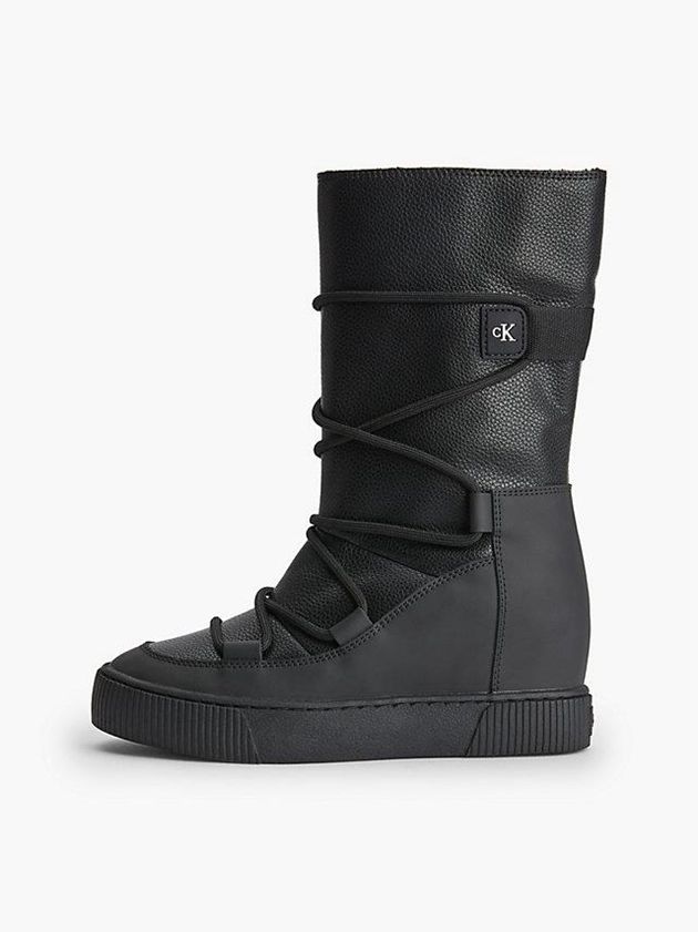Black Calvin Klein Leather Wedge Women Boots | BOGI-37294