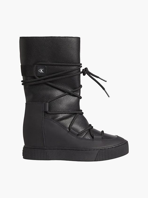 Black Calvin Klein Leather Wedge Women Boots | BOGI-37294