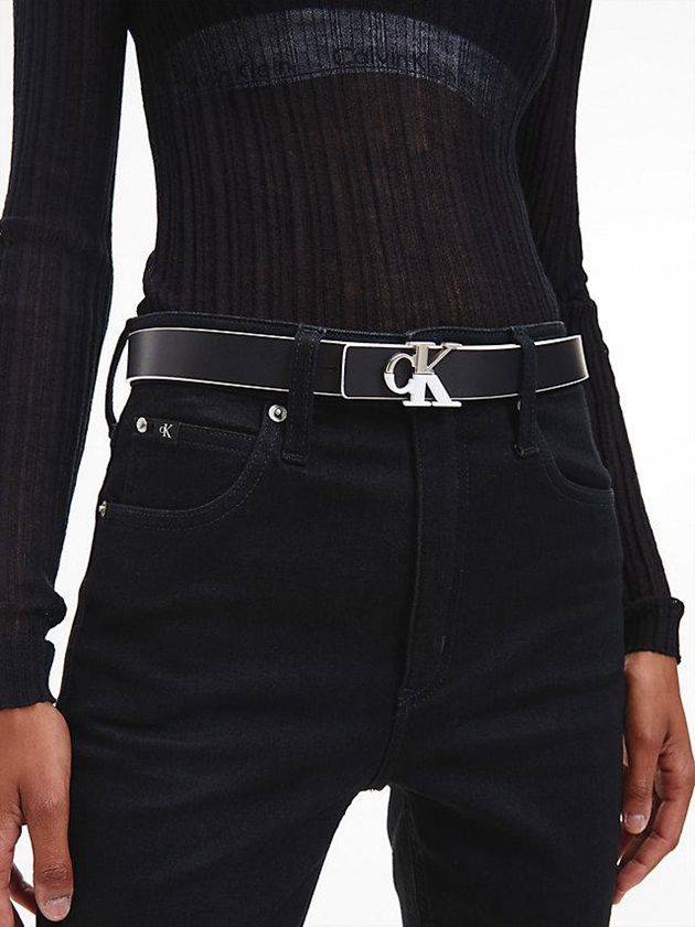 Black Calvin Klein Leather Women Belt | NFYU-16230