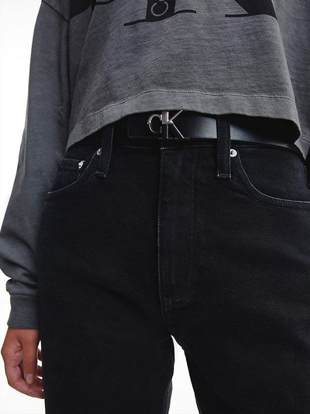 Black Calvin Klein Leather Women Belt | NKZJ-24135
