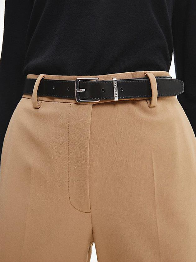 Black Calvin Klein Leather Women Belt | VATM-75421