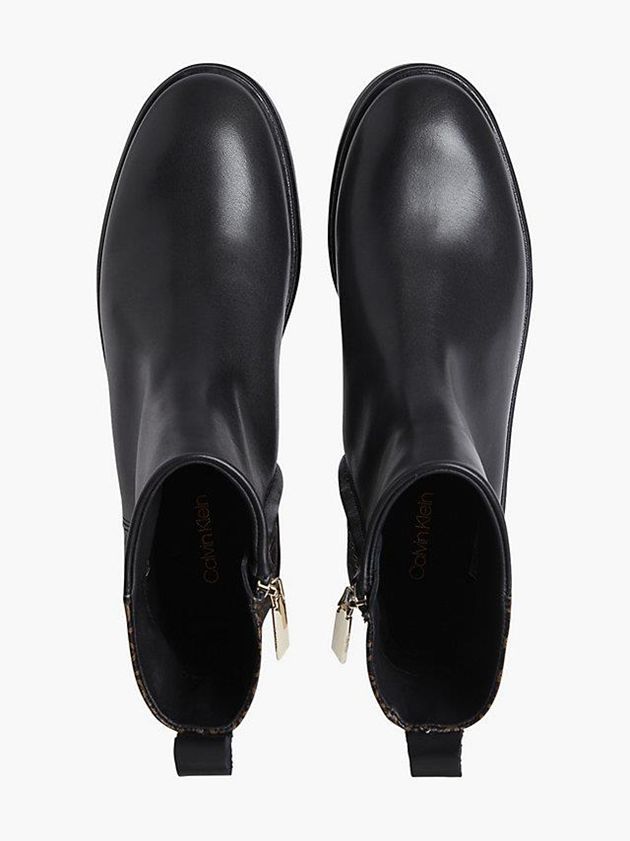 Black Calvin Klein Leather Women Boots | RSBI-28175