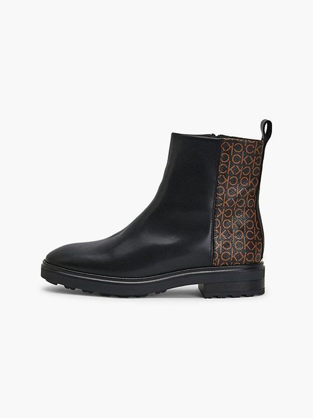 Black Calvin Klein Leather Women Boots | RSBI-28175