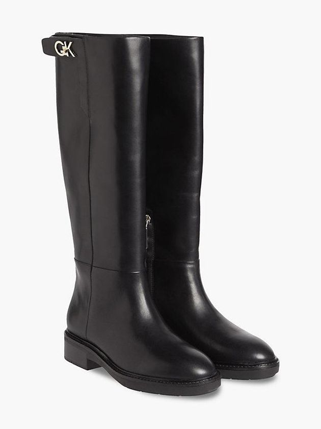Black Calvin Klein Leather Women Boots | DPVY-30659