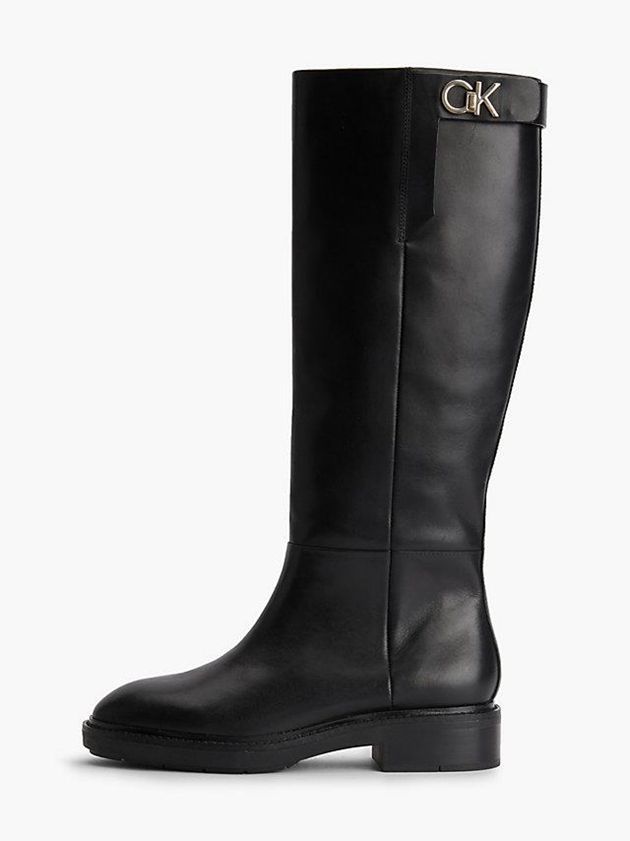 Black Calvin Klein Leather Women Boots | DPVY-30659