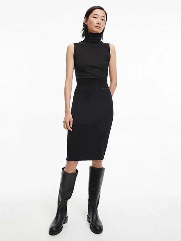 Black Calvin Klein Leather Women Boots | DPVY-30659