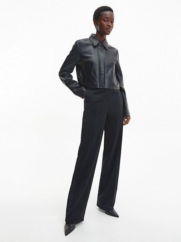 Black Calvin Klein Leather Women Jacket | OVTX-27185