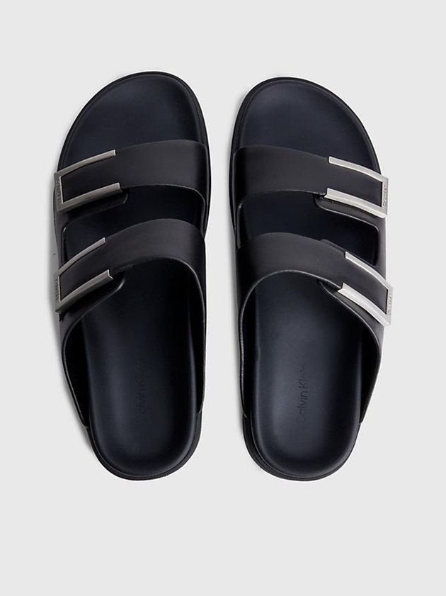 Black Calvin Klein Leather Women Sandals | QYRZ-67058