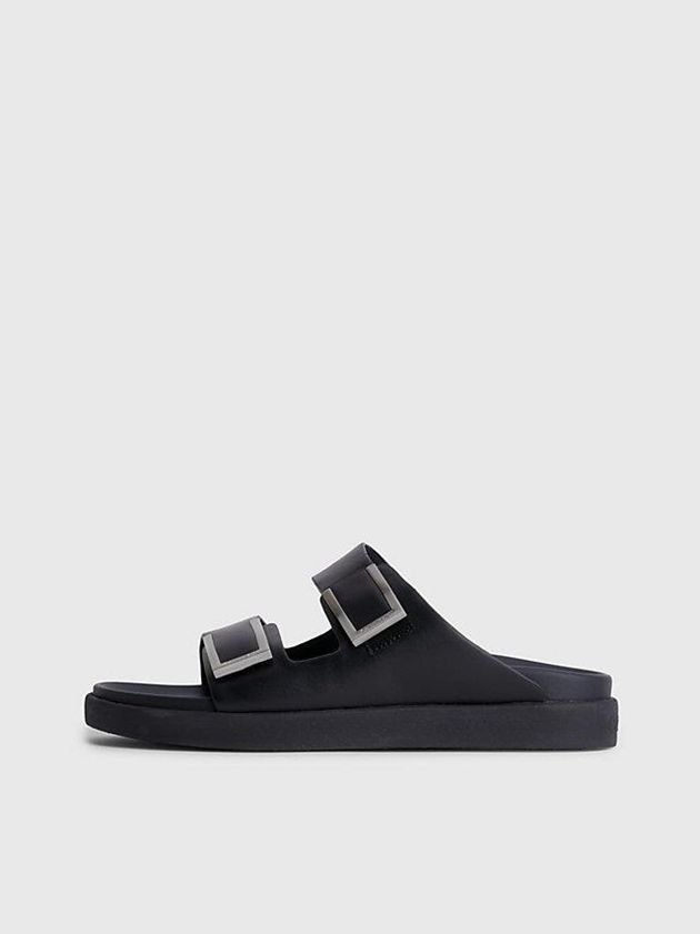 Black Calvin Klein Leather Women Sandals | QYRZ-67058