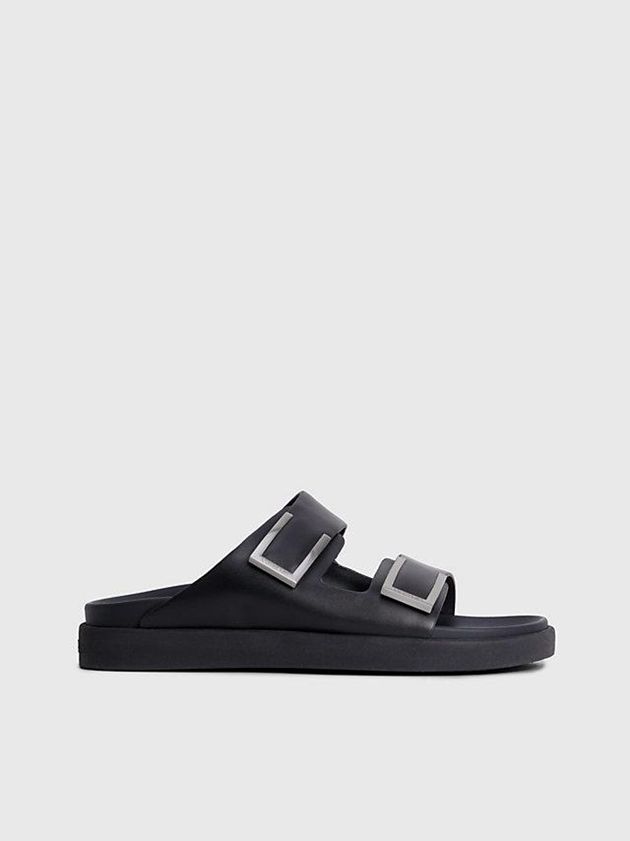 Black Calvin Klein Leather Women Sandals | QYRZ-67058