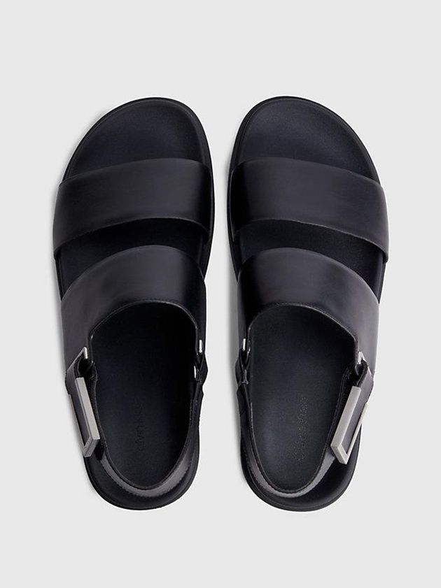 Black Calvin Klein Leather Women Sandals | QKMG-82507