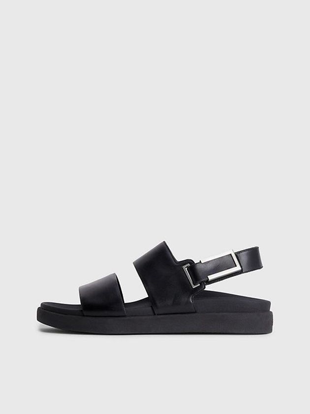 Black Calvin Klein Leather Women Sandals | QKMG-82507