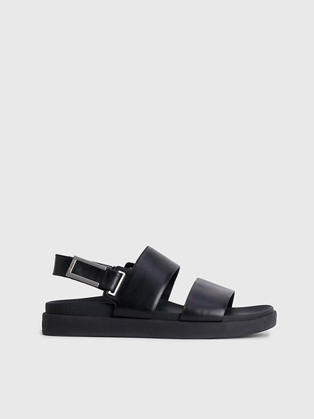 Black Calvin Klein Leather Women Sandals | QKMG-82507