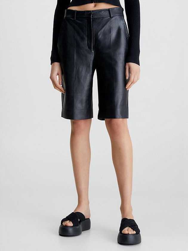 Black Calvin Klein Leather Women Shorts | CSEO-70394