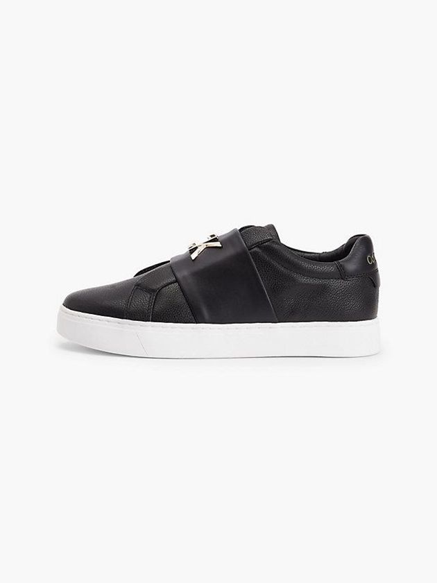 Black Calvin Klein Leather Women Slip On | ETOJ-09256