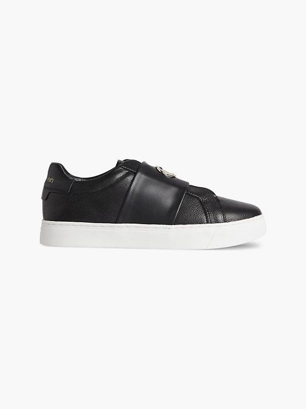 Black Calvin Klein Leather Women Slip On | ETOJ-09256