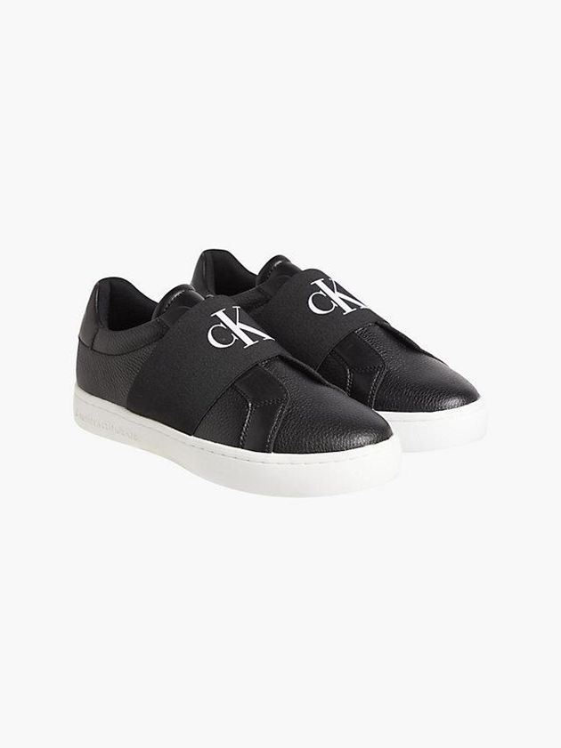 Black Calvin Klein Leather Women Slip On | SILE-03269